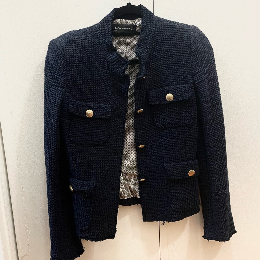 Zara woman navy blue knit blazer